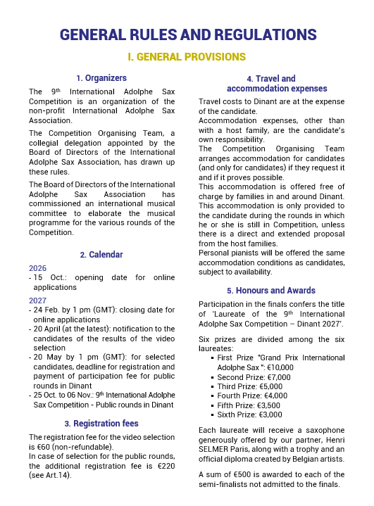 Extract from the rules Saxophone Dinant